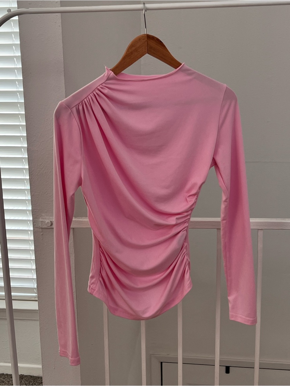 Women's Pink Ruched Long-Sleeve Top